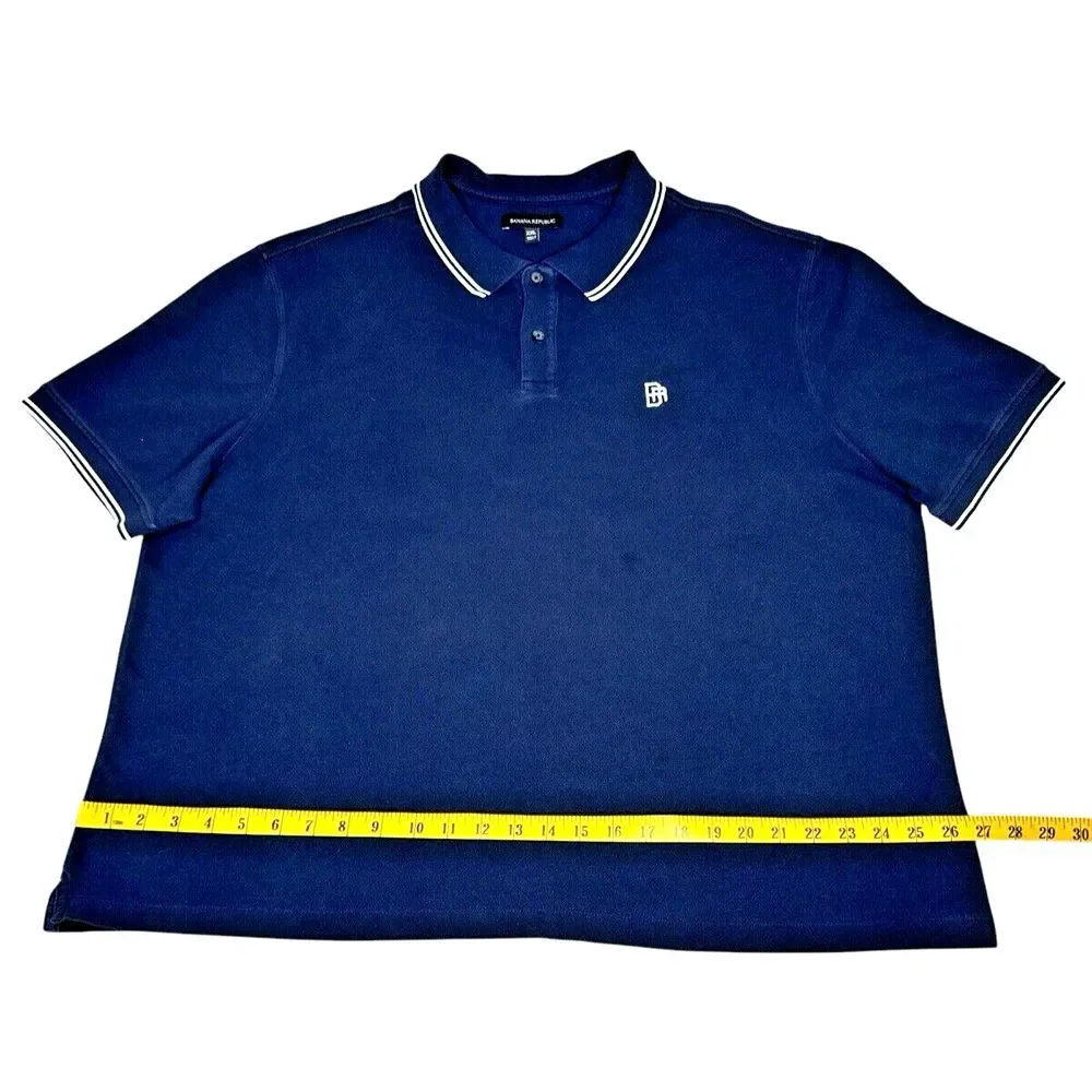 Banana Republic Men's 100% Cotton Navy Blue Polo with Embroidered Logo, Size XXL